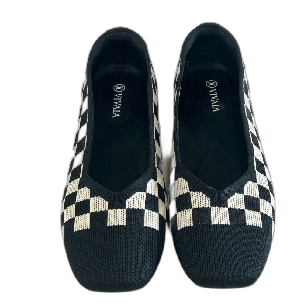 Viviana Shoes Women's Size 39 8.5US Black Cream Margot 2.0 Checker Knit Flats - Picture 2 of 9